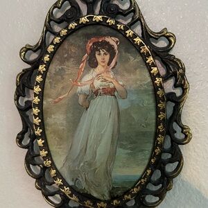 Vintage Style Ornate Framed silk Portrait